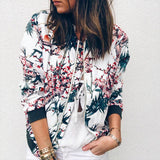 Flower Print Long Sleeve Zipper Jacket
