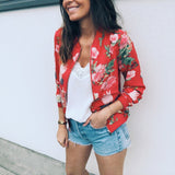 Flower Print Long Sleeve Zipper Jacket