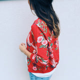 Flower Print Long Sleeve Zipper Jacket