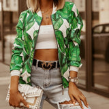 Flower Print Long Sleeve Zipper Jacket