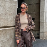 Plaid Spring Vintage Casual Long Sleeve Turn-down Collar Ladies Baggy Button Up Clothes Blouse