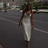 Knit Suspender Sleeveless Block Color Beach Vacation V-Neck Bodycon Maxi Dress