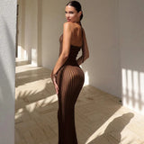Knitted Hollow Out Sheer Backless Slim Beach Halter Neck Stylish Maxi Dress