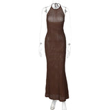 Knitted Hollow Out Sheer Backless Slim Beach Halter Neck Stylish Maxi Dress