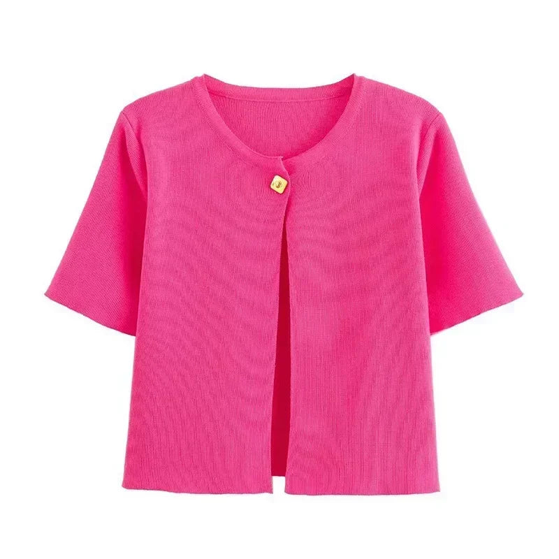 Elegant Red Knitted One Button Cardigan Sweater