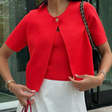 Elegant Red Knitted One Button Cardigan Sweater