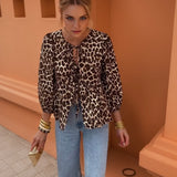 Korean Fashion Casual Lace Up O-neck Ruffled Hem Summer Bow Puff Sleeves Office Lady Shirt Blouse