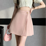 Korean New High Waist A-line Mini Pleated Women Spring Summer Fashion Buttons Irregular Woman Casual Skirt
