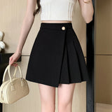 Korean New High Waist A-line Mini Pleated Women Spring Summer Fashion Buttons Irregular Woman Casual Skirt
