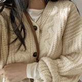 Korean Women Cardigan Knitted Autumn Winter Chic Loose Long Sleeve Simple Solid Jacket for Female Sweater