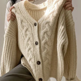 Korean Women Cardigan Knitted Autumn Winter Chic Loose Long Sleeve Simple Solid Jacket for Female Sweater