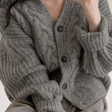 Korean Women Cardigan Knitted Autumn Winter Chic Loose Long Sleeve Simple Solid Jacket for Female Sweater