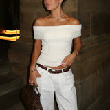 What I Want To Hear Off Shoulder Knit Top Cream