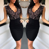 Lace Splicing Black Sheath Dress