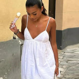 Lace Up Sling Sleeveless V Neck High Waist Backless Maxi Dress