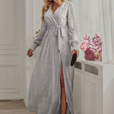 Bright Silk Diamond Lantern Sleeve Maxi Dress