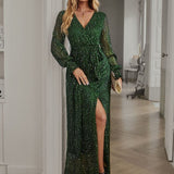 Bright Silk Diamond Lantern Sleeve Maxi Dress