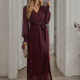 Bright Silk Diamond Lantern Sleeve Maxi Dress