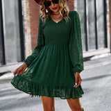 Lantern Sleeve V-neck High Wait Party Dress