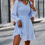 Lantern Sleeve V-neck High Wait Party Dress