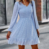 Lantern Sleeve V-neck High Wait Party Dress