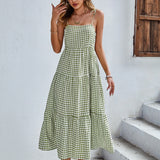 Boho Plaid Backless Casual Ruffles Party Beach Sundress