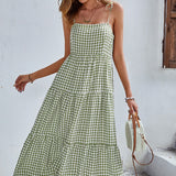 Boho Plaid Backless Casual Ruffles Party Beach Sundress