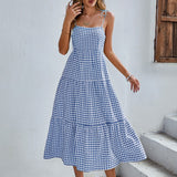 Boho Plaid Backless Casual Ruffles Party Beach Sundress