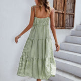 Boho Plaid Backless Casual Ruffles Party Beach Sundress