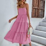 Boho Plaid Backless Casual Ruffles Party Beach Sundress