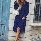 Casual Slim Midi Long Polka Dot Print Dress