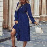 Casual Slim Midi Long Polka Dot Print Dress