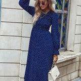 Casual Slim Midi Long Polka Dot Print Dress