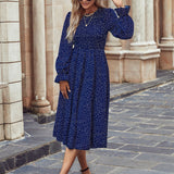 Casual Slim Midi Long Polka Dot Print Dress