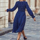 Casual Slim Midi Long Polka Dot Print Dress