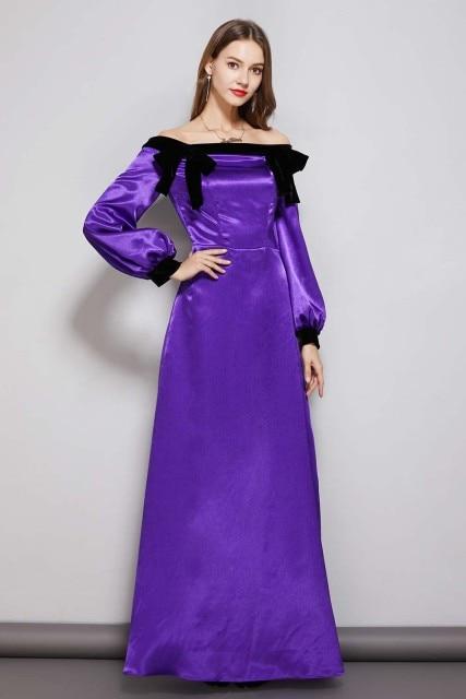 Women's Party Prom Dresses Slash Neckline Long Sleeves Bow Detailing Elegant Maxi Designer Fashion Dresses