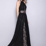 Women's Runway Designer Dresses Sexy Halter Sleeveless Embroidery Lace Open Back Fashion Long Party Prom Maxi Dresses
