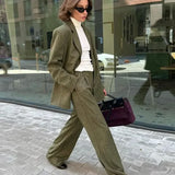 Lapel Blazer Long Sleeve Trousers Office Two Piece Set