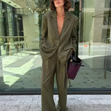 Lapel Blazer Long Sleeve Trousers Office Two Piece Set