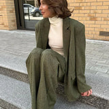 Lapel Blazer Long Sleeve Trousers Office Two Piece Set
