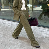 Lapel Blazer Long Sleeve Trousers Office Two Piece Set