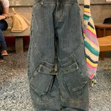 Retro Punk Style Large Pocket Tooling Jeans Women's Street Fashion Pants