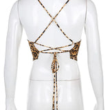 Leopard Backless Rave Sleeveless Lace Up Bralette Crop Tops