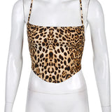 Leopard Backless Rave Sleeveless Lace Up Bralette Crop Tops