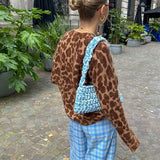 Leopard Printed Knitted Warm For Women Loose O Neck Long Sleeve Sweater