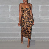 Leopard print chiffon dress women Sleeveless thin strap midi summer dress party dresses robe femme vestidos mujer