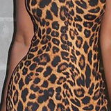 Leopard print chiffon dress women Sleeveless thin strap midi summer dress party dresses robe femme vestidos mujer