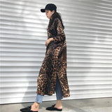 Leopard print shirt dress women long sleeve causal loose split dress Fashion summer streetwear Button up korean dresses vestidso