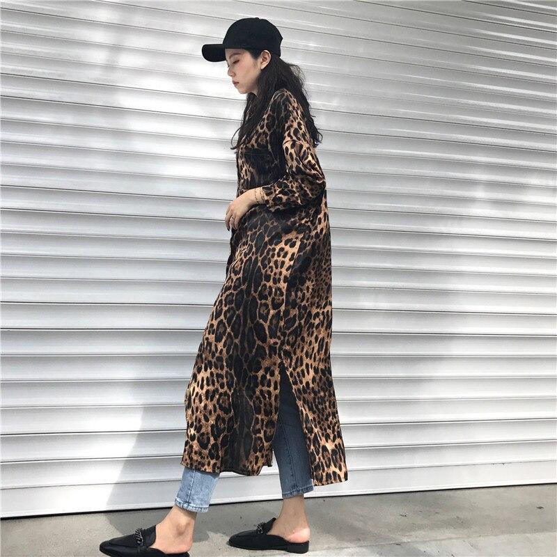 Leopard print shirt dress women long sleeve causal loose split dress Fashion summer streetwear Button up korean dresses vestidso