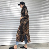 Leopard print shirt dress women long sleeve causal loose split dress Fashion summer streetwear Button up korean dresses vestidso